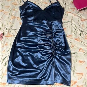 Elegant Navy Blue Satin Dress